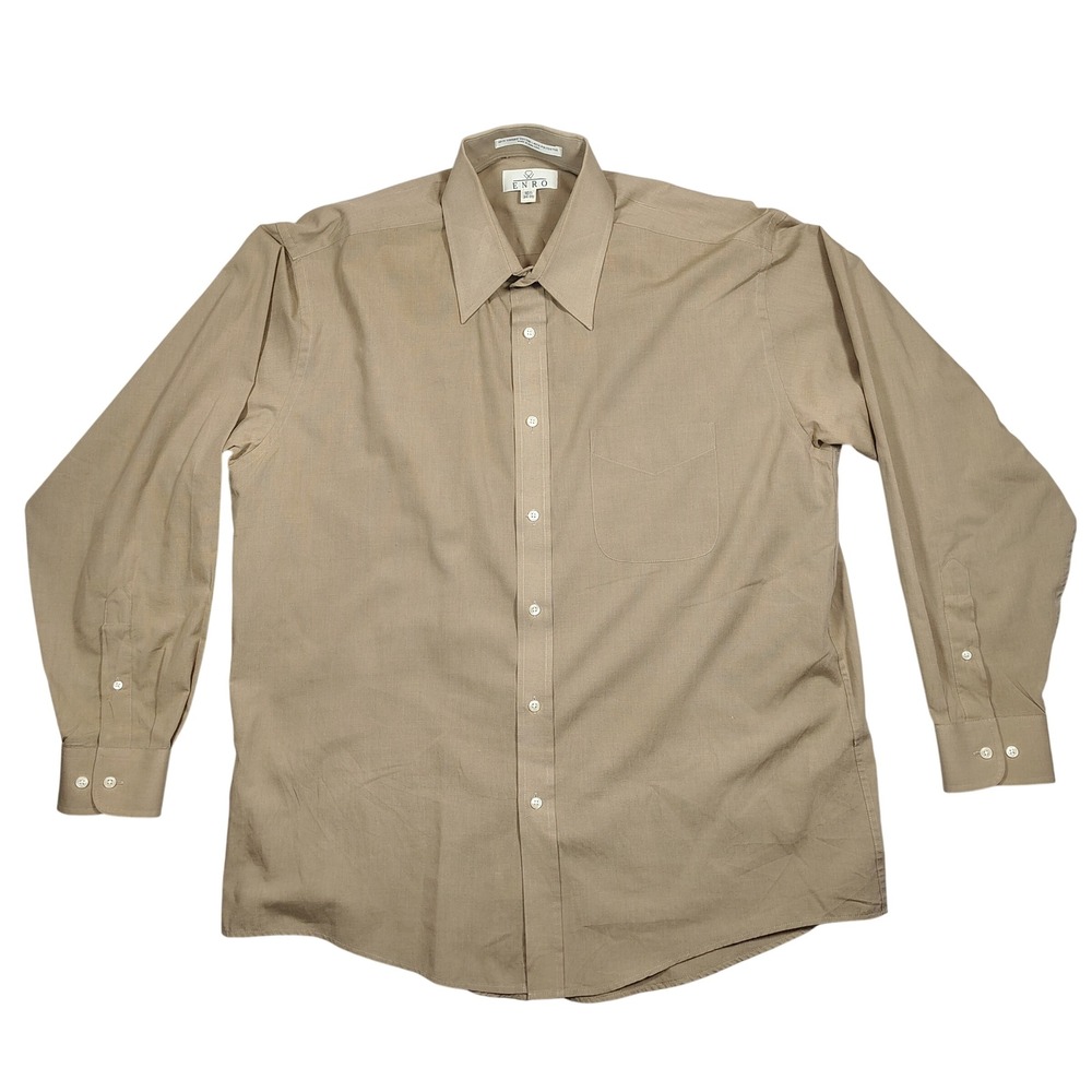Enro Dress Shirt Mens 16.5 34-35 Tan Long Sleeve Solid Cotton Blend Pocket